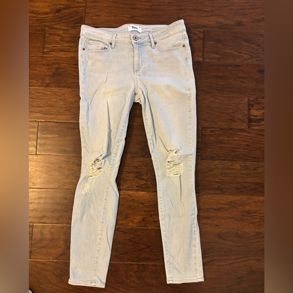 PAIGE Light Blue Distressed Skinny Jeans